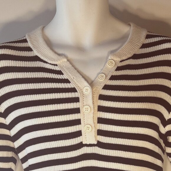 Kut from the Kloth SZM Alora Henley stripe sweater 90's Black & Ivory Preppy Y2K - Picture 4 of 10